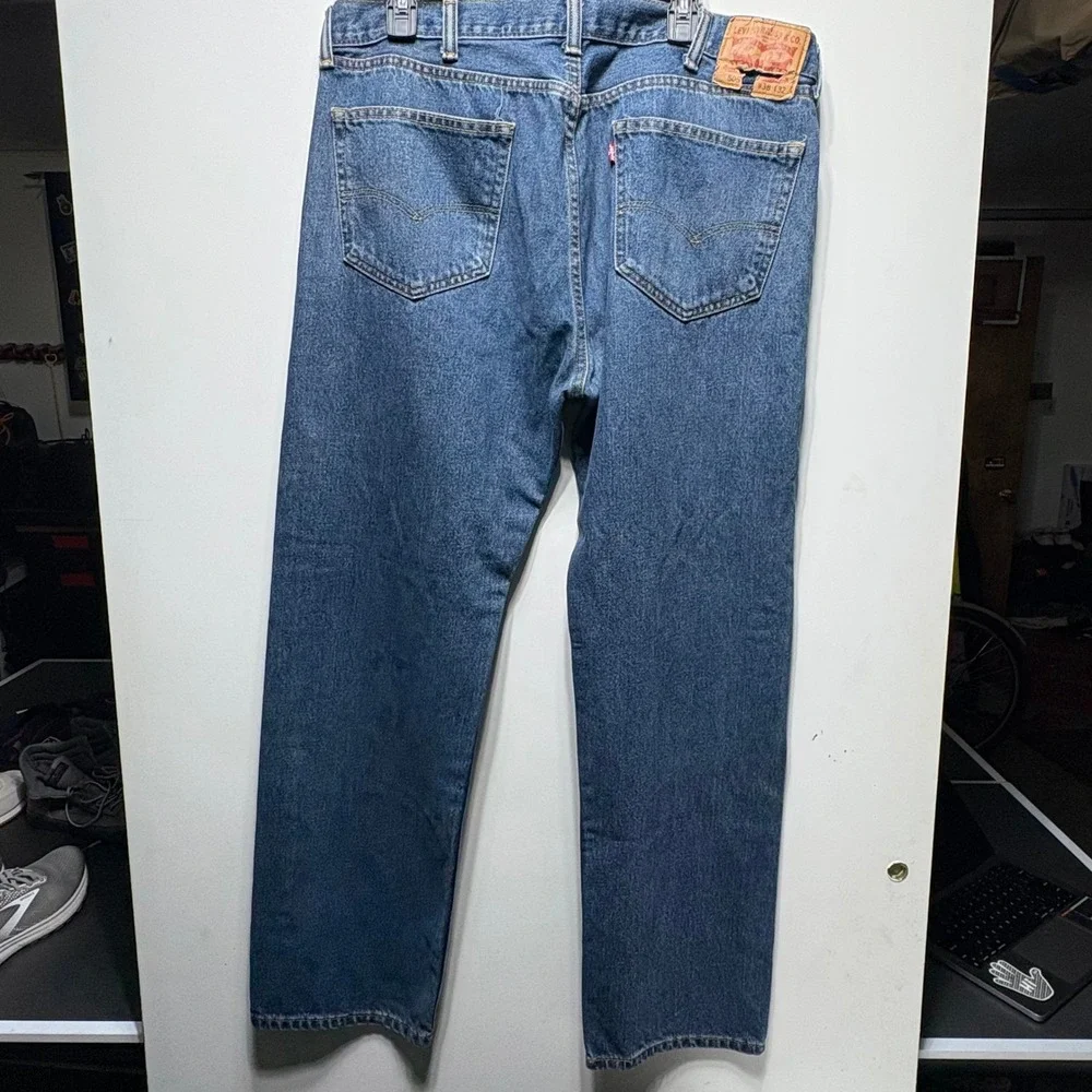 Levis 505 Regular Fit Straight Leg Blue Denim Jeans Mens 38x32 Medium Wash - Picture 14 of 14